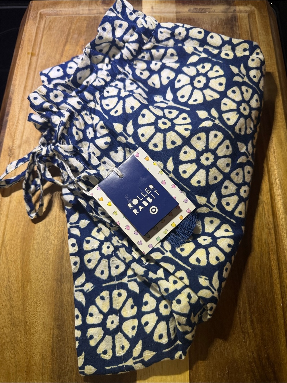 Roller Rabbit Navy and Cream Floral Medallion Drawstring Shorts